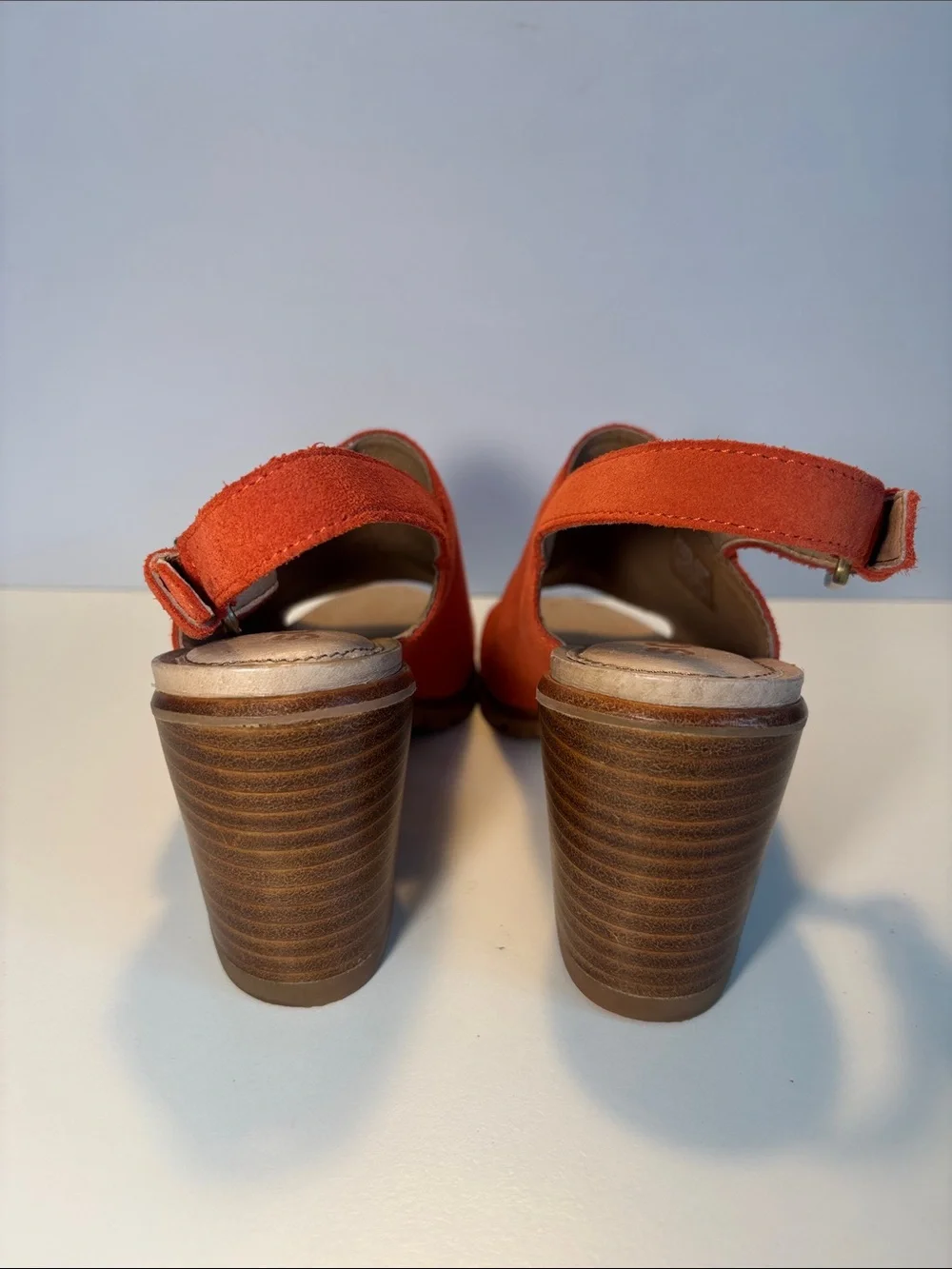 Sorel Orange Suede Peep-Toe Slingback Block Heel Sandals